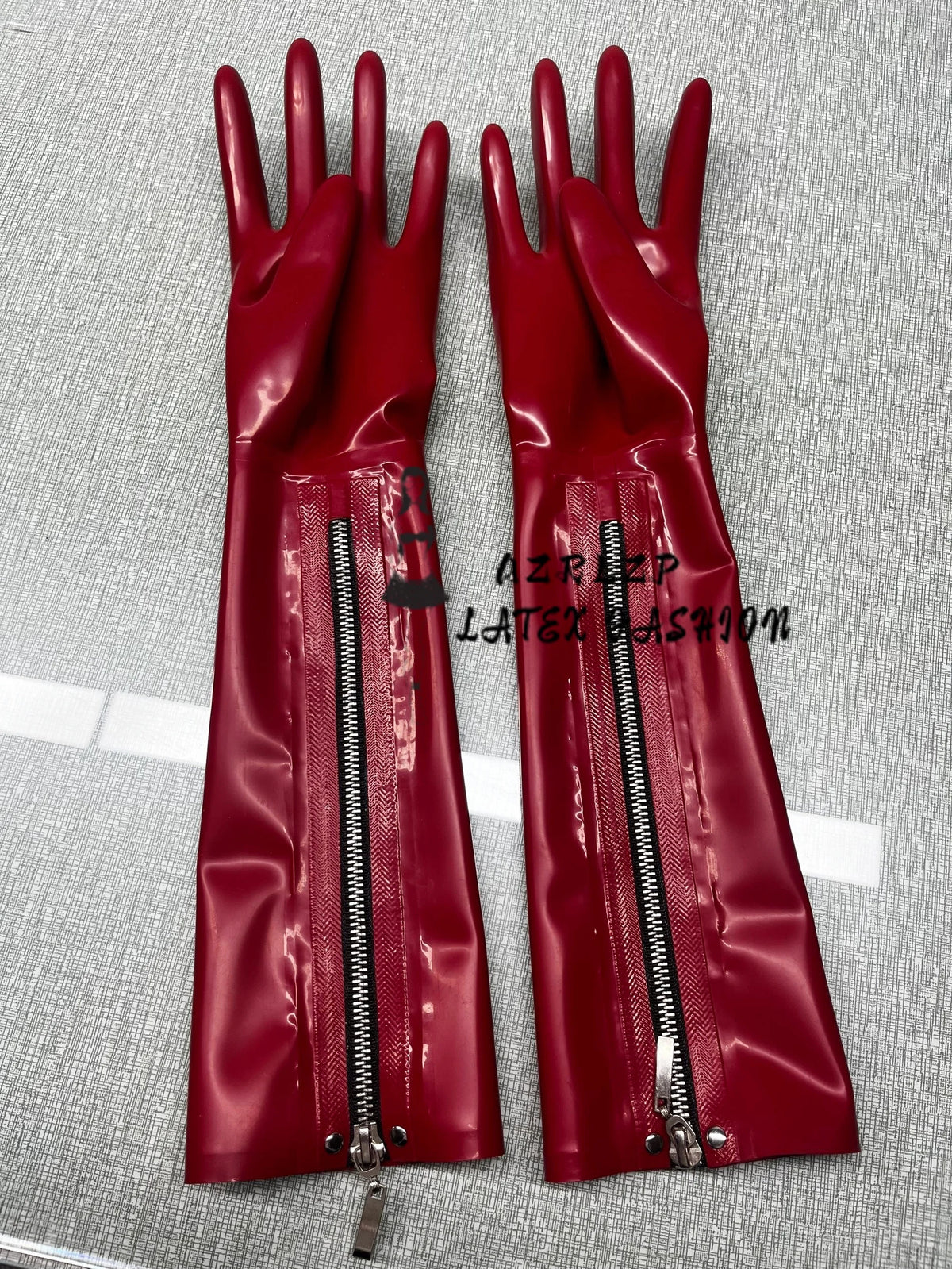 Black Latex Long Gloves with Zipper - Unisex Fashion & Costume Accessory