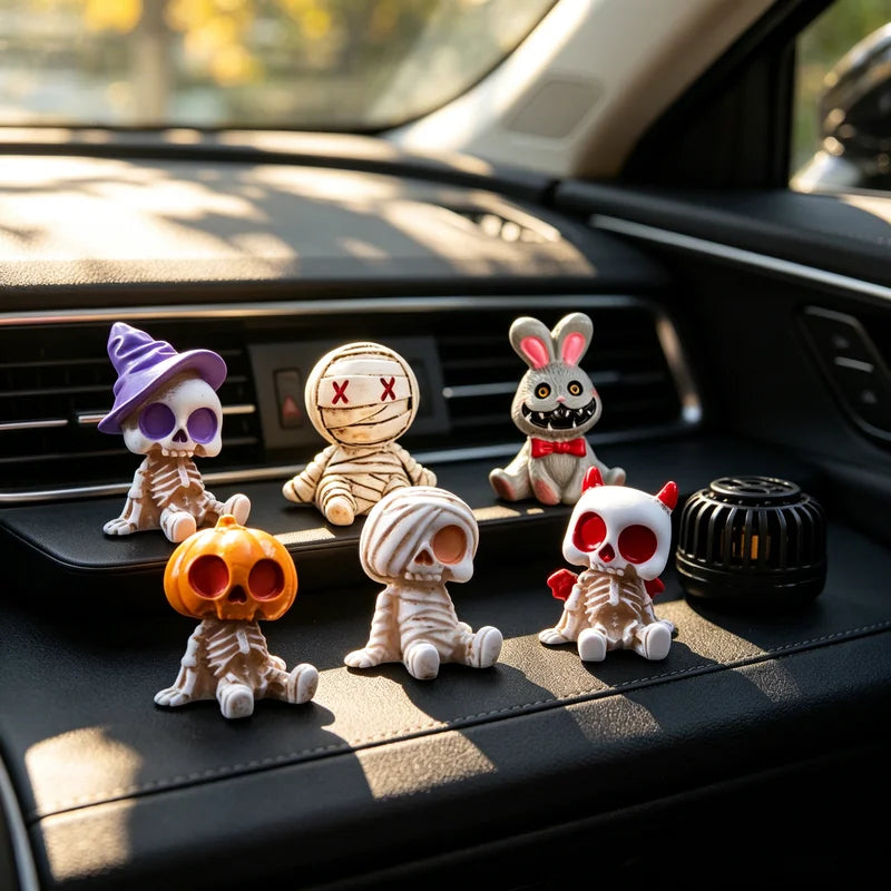 Halloween Resin Skeleton Mummy Figurines Set for DIY Miniature Decor - 6 Pieces
