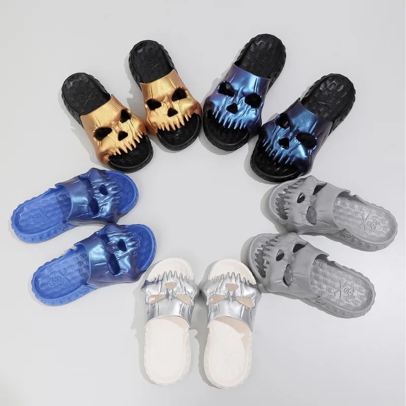 Halloween Skull Platform Slip-On Sandals Men Women Beach Flip Flops