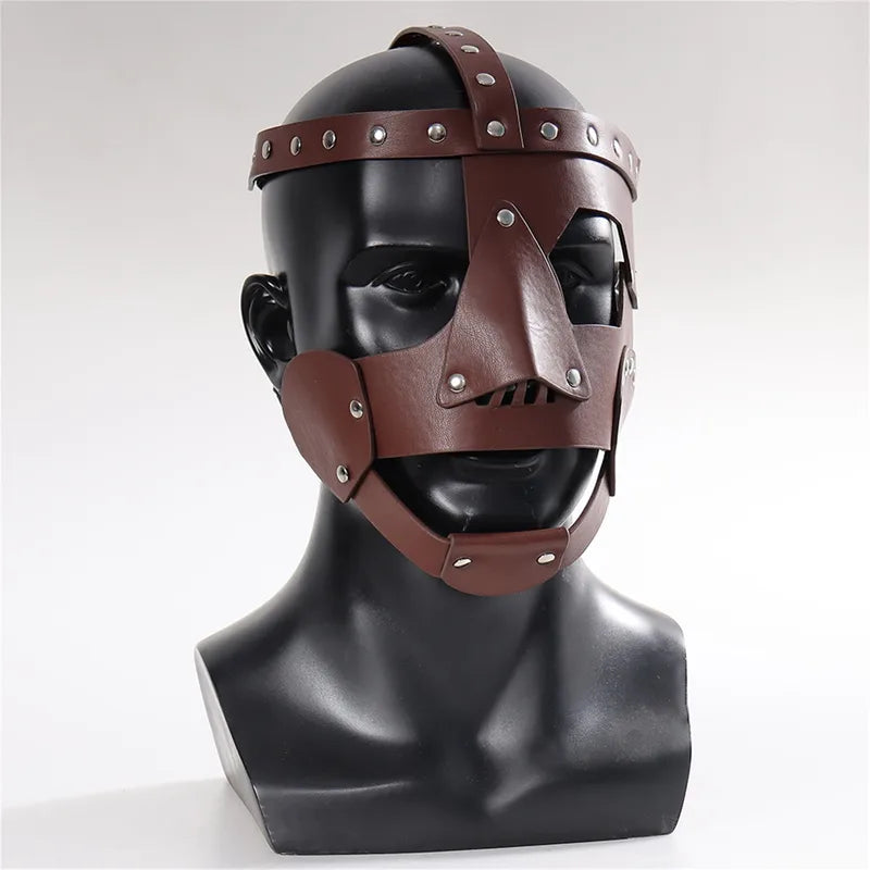 Vintage Claret Leather Mask Medieval Renaissance Costume Mask for Halloween Cosplay