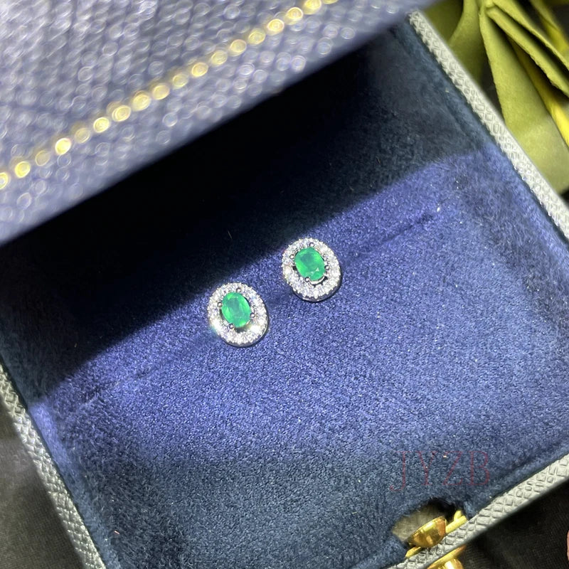 Natural Emerald Stud Earrings 3x4mm 925 Silver Colombia 0.5ct Luxurious Jewelry