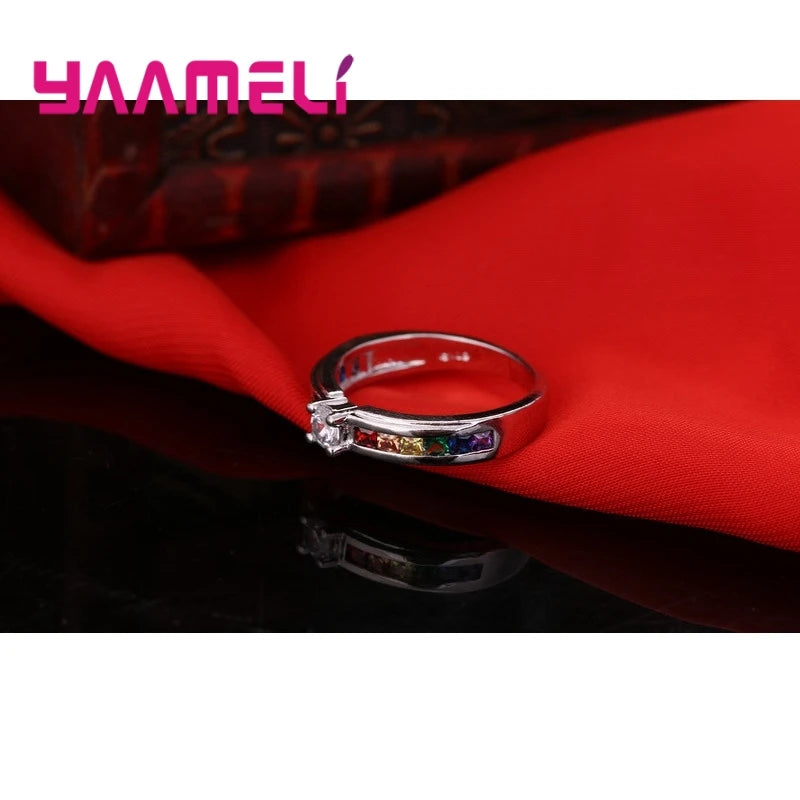 Rainbow Cubic Zircon Rings for Women Wedding Engagement Jewelry US Sizes 6-10
