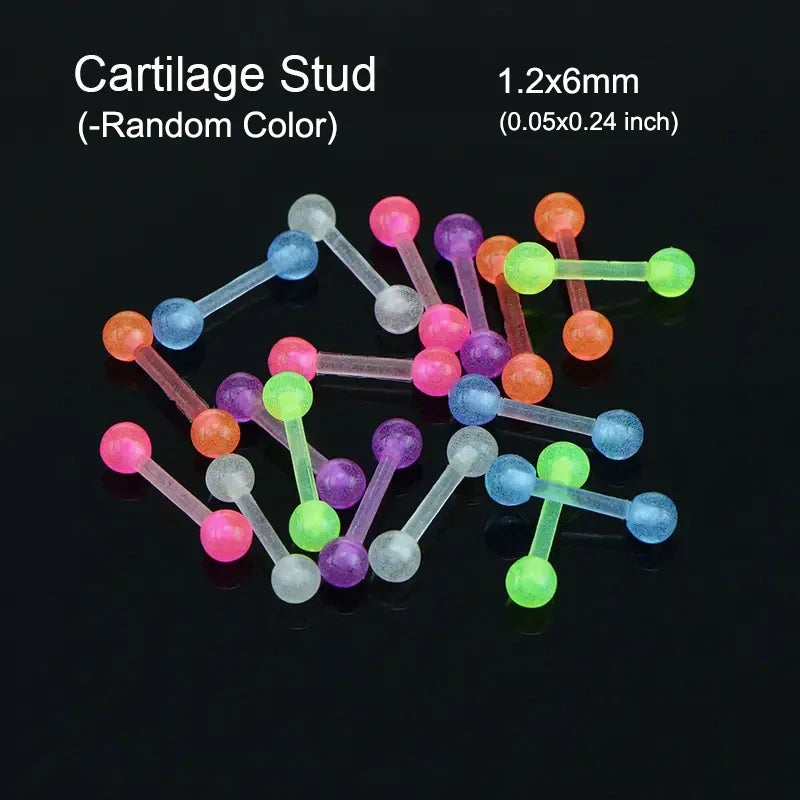 Glow In Dark Flexible Body Piercing Jewelry Set - Tongue, Ear, Lip, Septum, Eyebrow, Cartilage, Daith, Helix