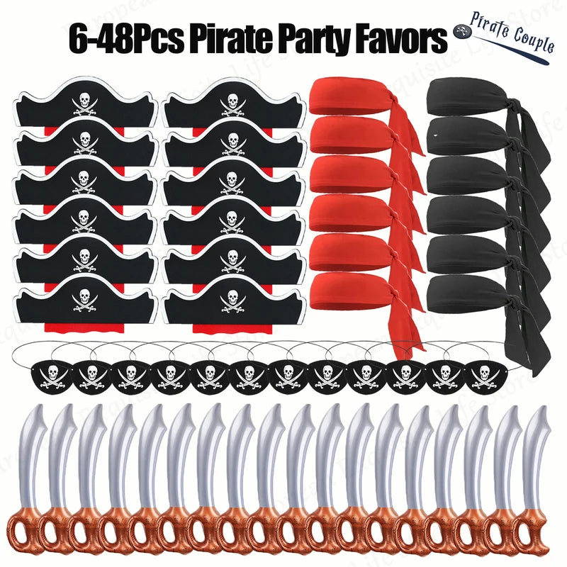 Pirate Party Favors Set for Kids - Includes Hats, Eye Patches & Inflatable Swords