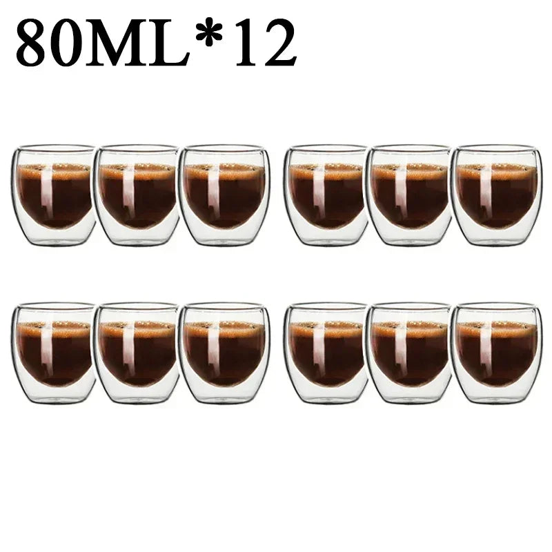 Double Wall High Borosilicate Glass Mug Set - Heat Resistant Tea Coffee Water Cups