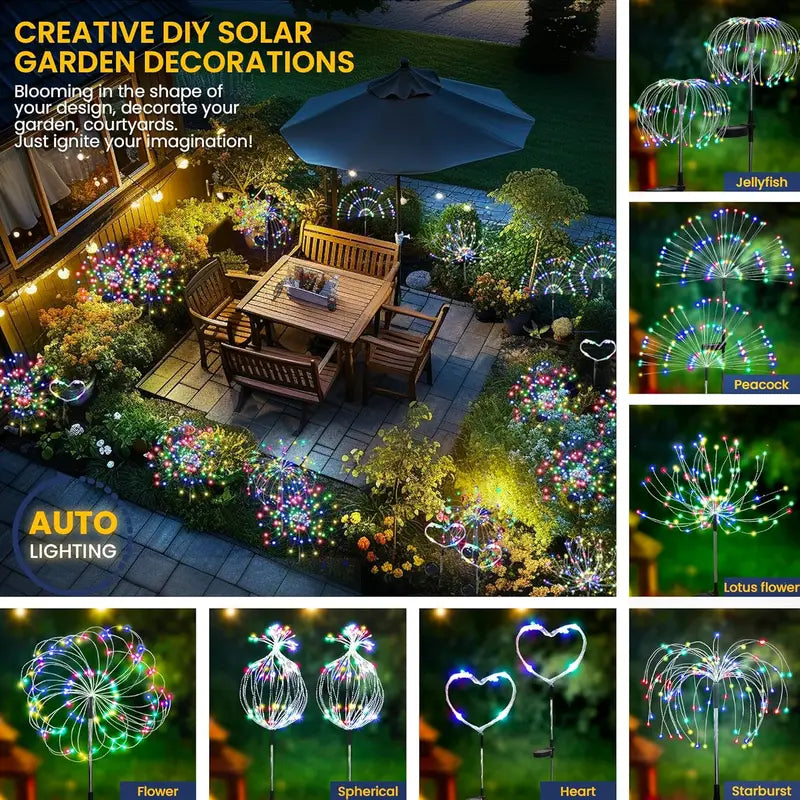Solar Garden Dandelion Lights with Firework Effect - Waterproof Outdoor LED Stake Lighting