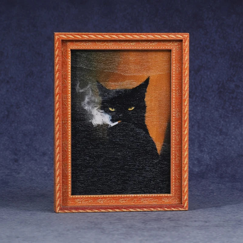 Vintage Magnetic Photo Frame - Wooden Cat Art Oil Painting Style Fridge Magnet