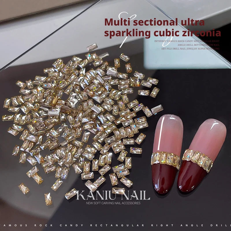 Champagne Rectangular Nail Zircon Set - White Transparent 5A Nail Art Accessories