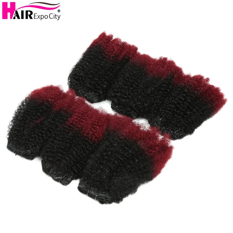 6Pcs Afro Kinky Curly Synthetic Weft Hair Extensions - Ombre Brown Hair Bundles