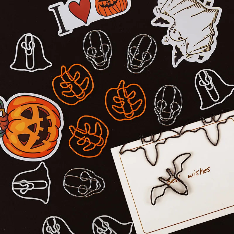 Halloween Ghost Paper Clips Set - Metal Pumpkin & Bat Shaped Office Clips, 20/50pcs