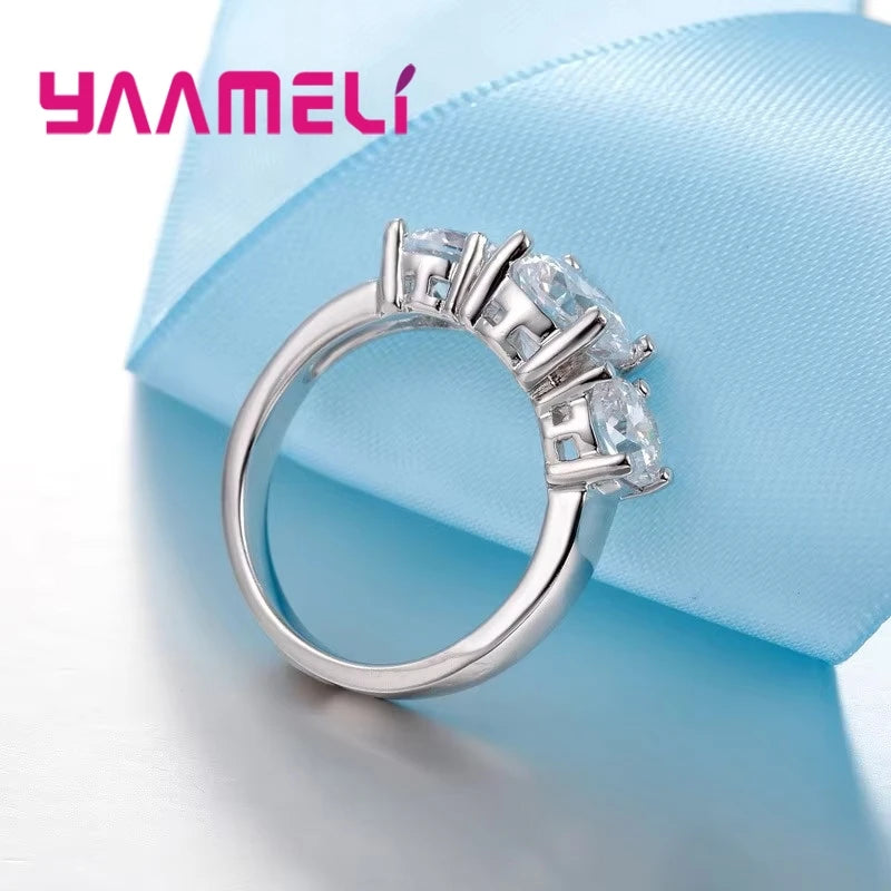 Men Women Wedding Engagement Silver Ring with CZ Stones - Prong Setting