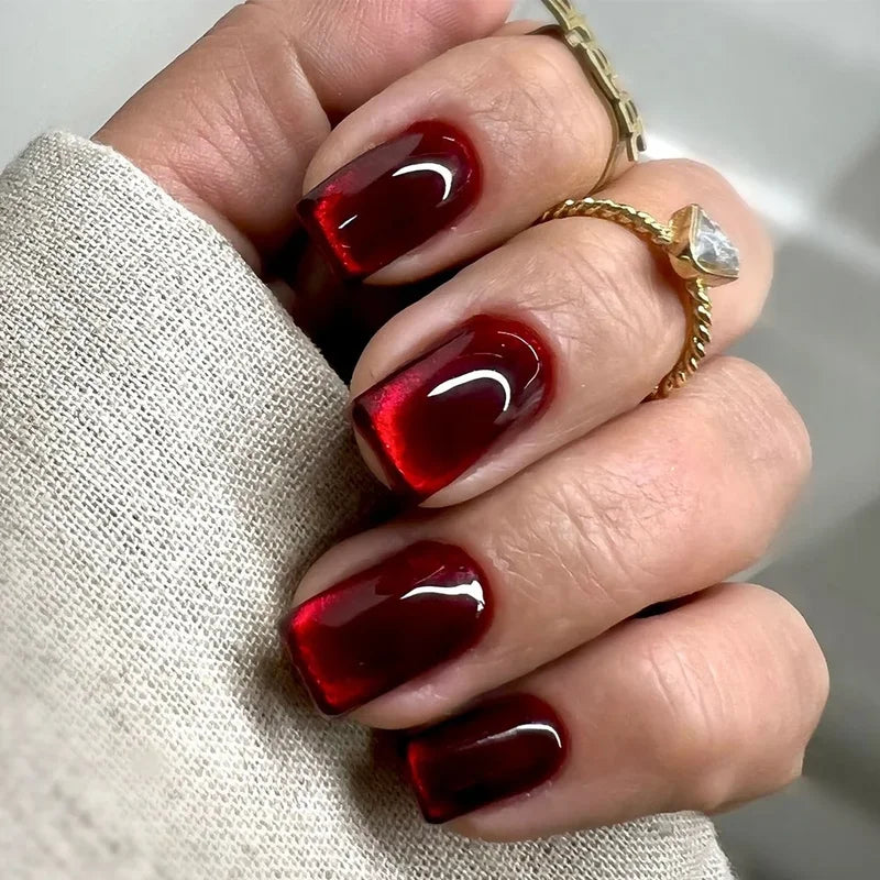 Halloween Sparkling Red Cat Eye Fake Nails - Detachable Press-On Manicure with Glue Wholesale