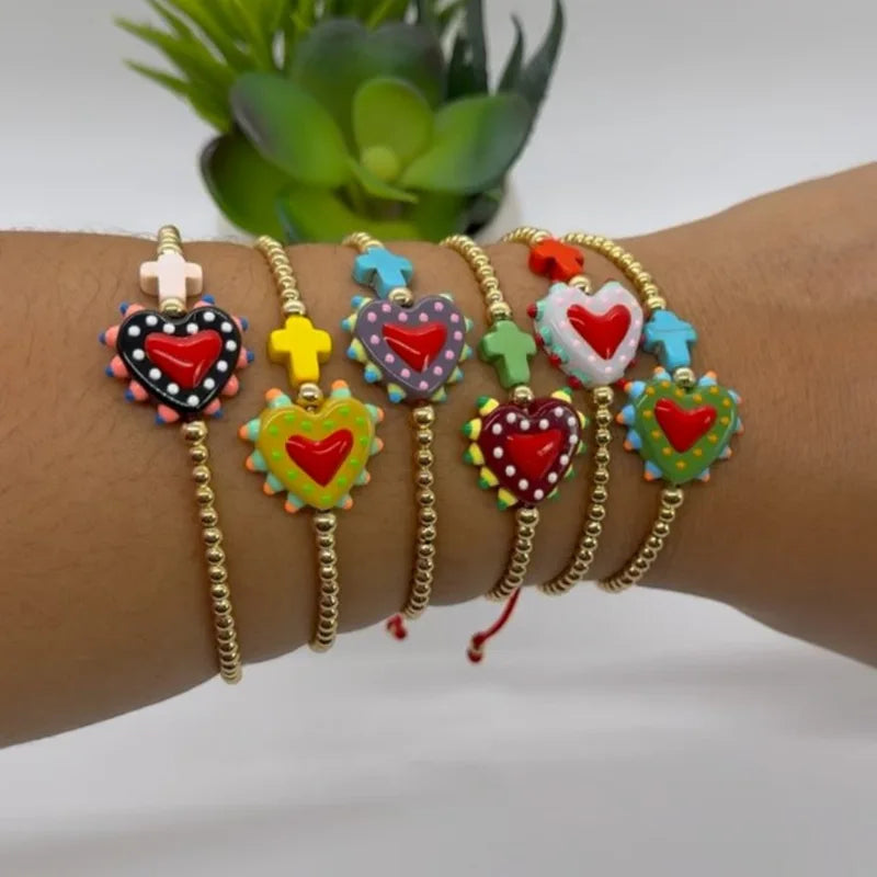 Ladies Bohemian Colorful Heart Bracelet Beaded Light Luxury Jewelry