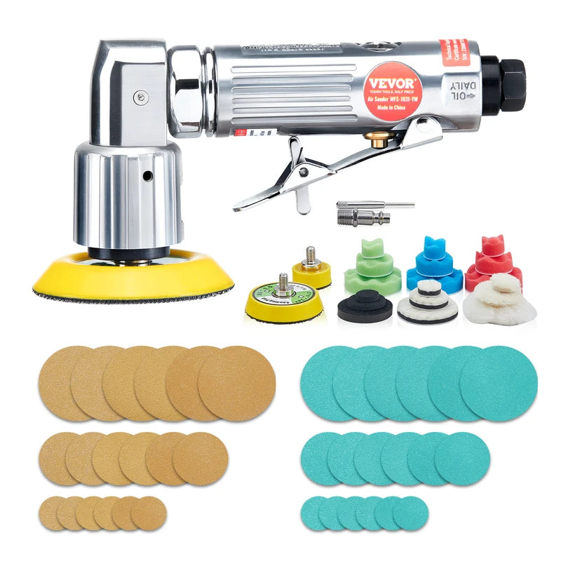 Mini Air Orbital Sander Set 1/2/3 Inch Pneumatic Polisher for Car & Surface Finishing