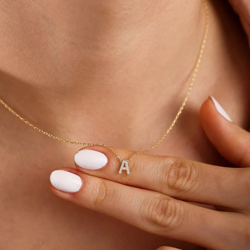 Mini Zircon Letter Choker Necklace for Women Delicate Gold Alphabet Pendant Jewelry