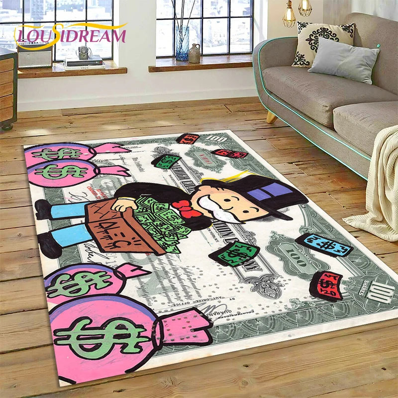 Game Dollar Monopoly Cartoon Money Rug Carpet for Living Room & Bedroom