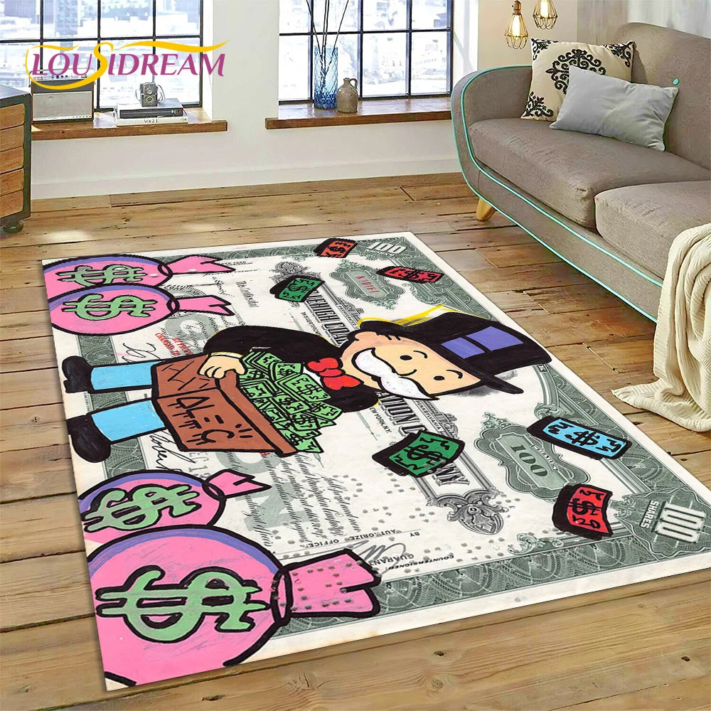 Game Dollar Monopoly Cartoon Money Rug Carpet for Living Room & Bedroom