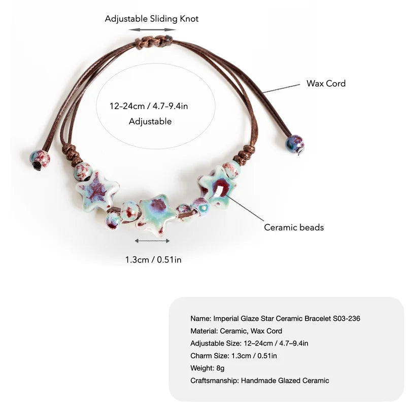 Adjustable Ceramic Bracelet with Star Beads - Handmade Dainty Jewelry