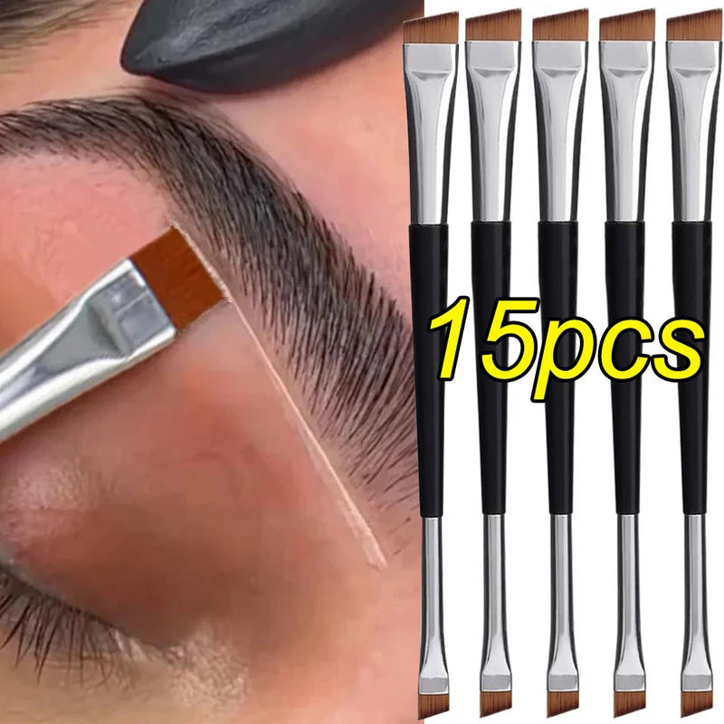 Double-Head Eyebrow & Eyeliner Makeup Brush Set - Angled Flat Head Tools