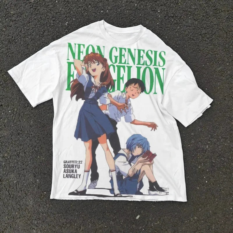 Neon Genesis Evangelion Ayanami Rei & Asuka Classic Style Short Sleeve T-Shirt Men Women