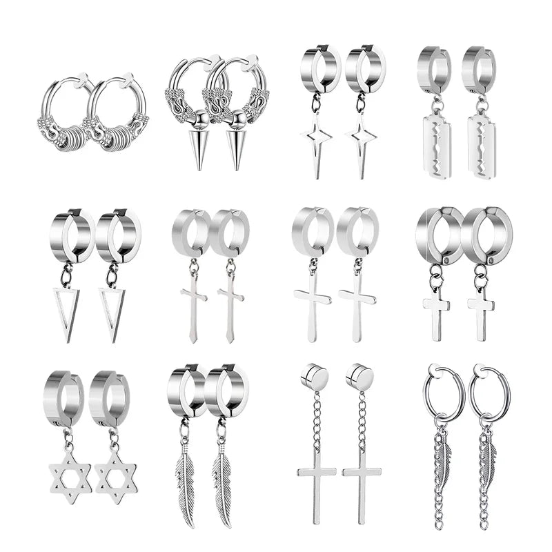 Fashion Cross Pendant Ear Clip Non Piercing Fake Earrings for Men Women Jewelry