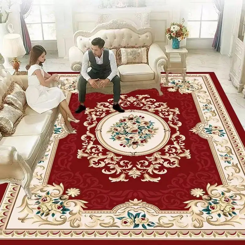 European Retro Style Area Rug for Living Room & Bedroom - Large Non-Slip Floor Mat