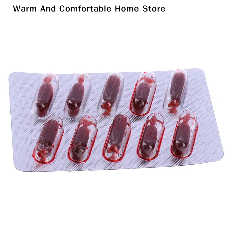 10 Pack Fake Blood Capsules for Halloween Cosplay & Pranks - Horror Makeup