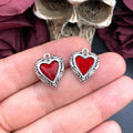 10pcs Enamel Heart Charm Pendants for Jewelry Making - Red & Black Vintage Style