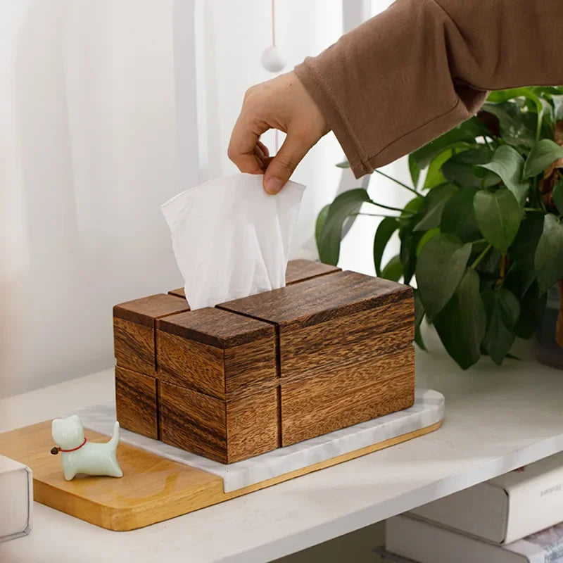 Luxury Wooden Tissue Box Cover - Premium Walnut Napkin Holder for Home & Desk