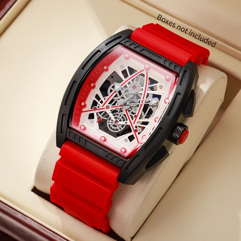 Men's Skeleton Dial Quartz Watch with Silicone Strap - Casual Sports Wristwatch