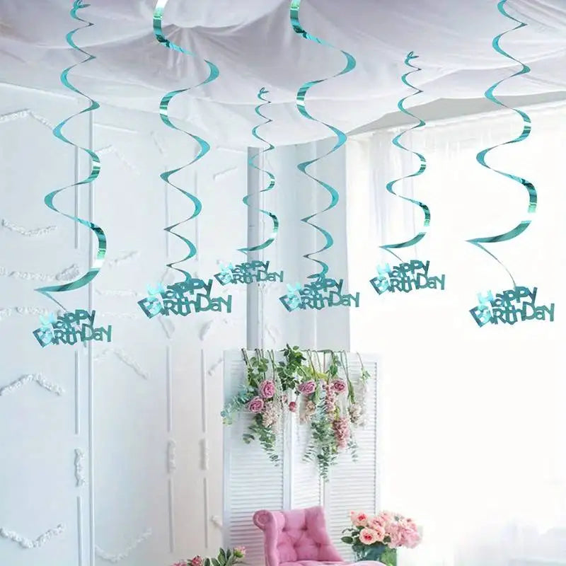 6-Piece Birthday Party Spiral Hanging Decorations PVC Garland Set for Venue Decor