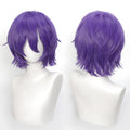 Short Cosplay Wig 12 Inch Blue and Purple Wavy Bob with Bangs Anime Hair Heat Resistant Synthetic Fiber