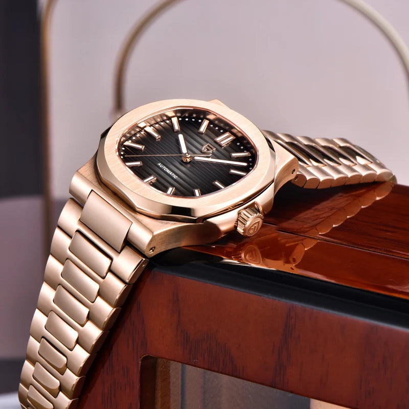 Luxury Automatic Men's Watch with Rose Gold Finish Waterproof Mechanical Wristwatch