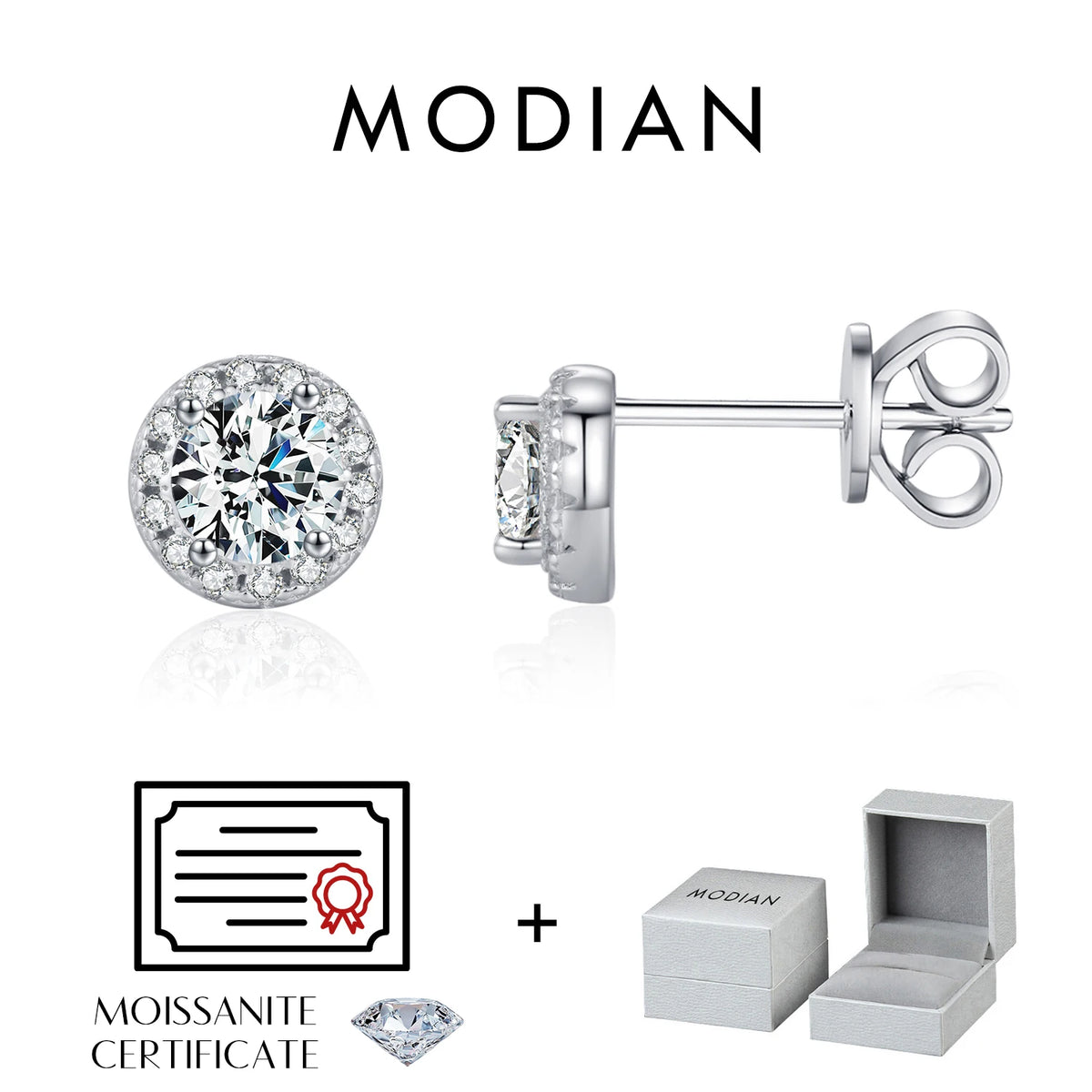 D Color Moissanite Stud Earrings in Sterling Silver - Heart, Pear & Square Designs
