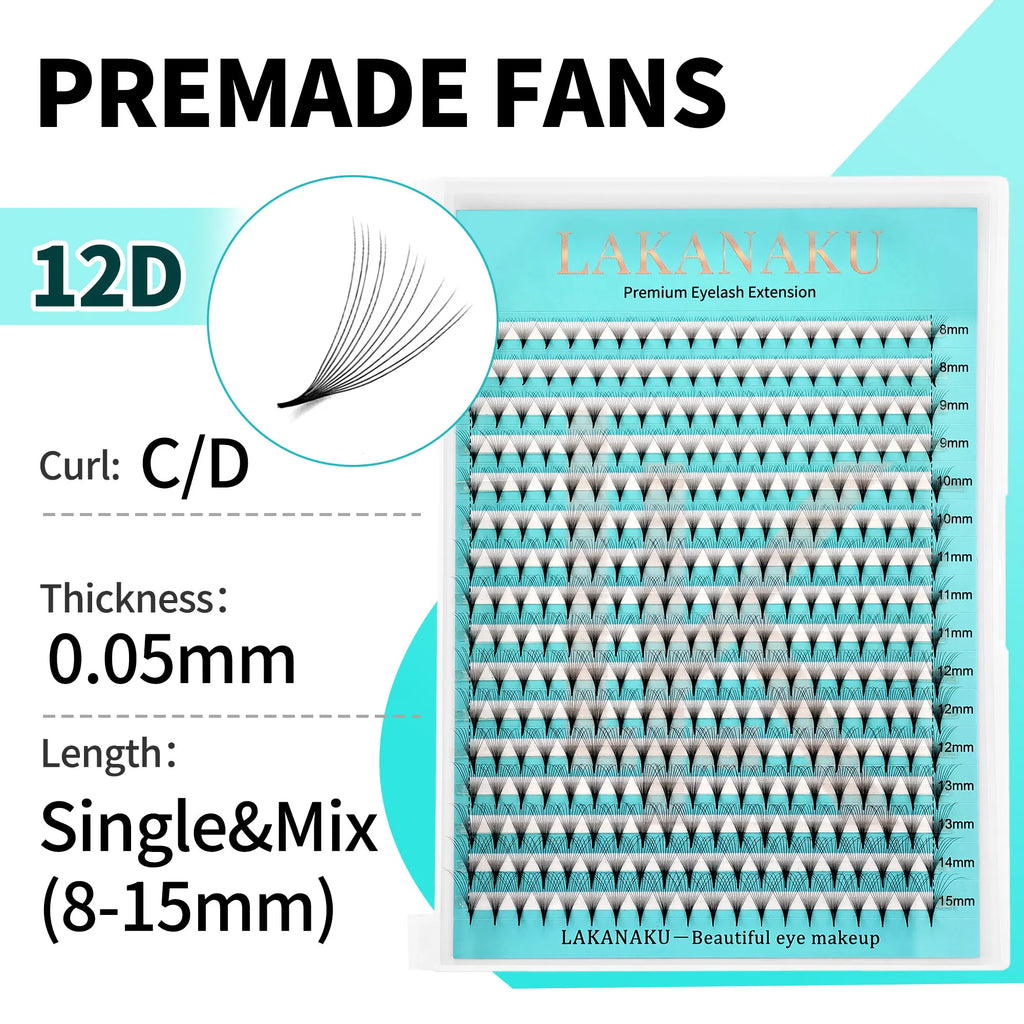 False Eyelash Extension Fan Tray - Promade 6D-16D Matte Narrow Stem Eyelash Tools