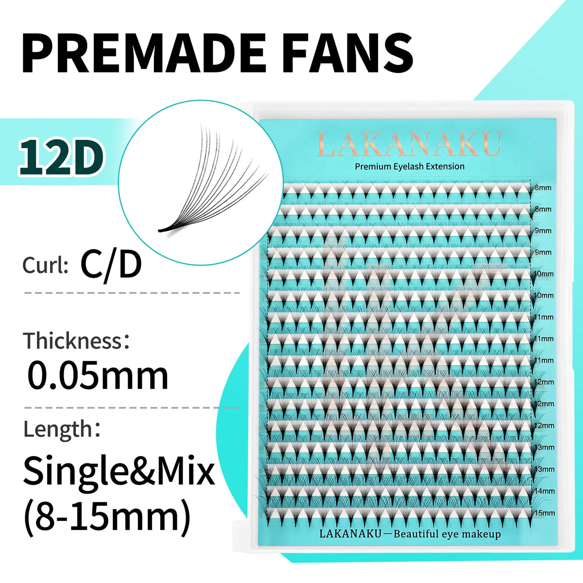 False Eyelash Extension Fan Tray - Promade 6D-16D Matte Narrow Stem Eyelash Tools