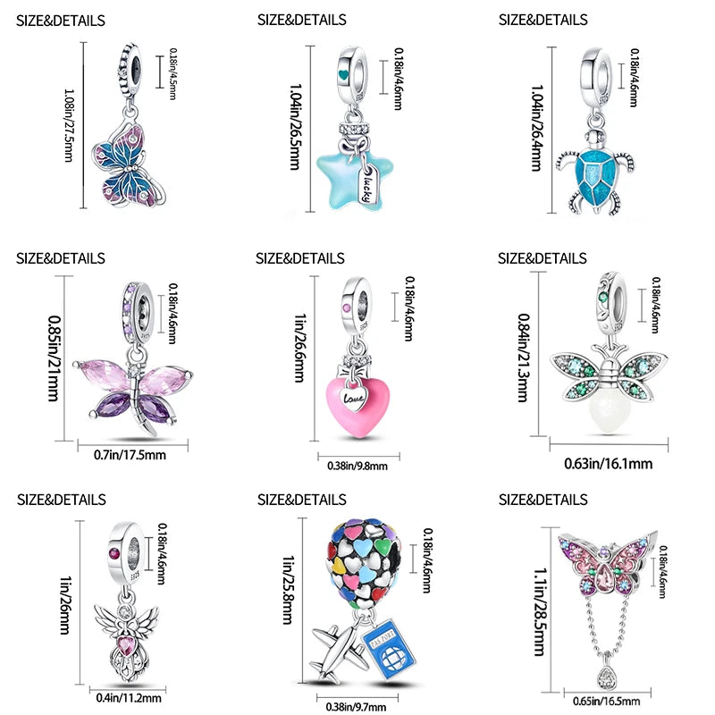 DIY Silver Bracelet Charms Set with Owl Sea Turtle Octopus & Blue Zircon - Multiple Colors
