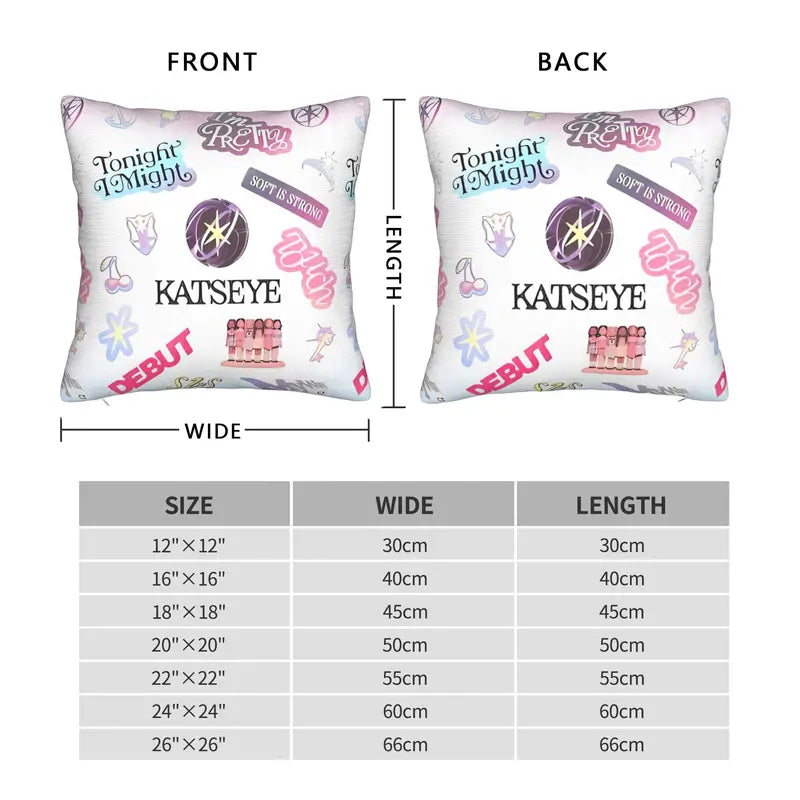 Katseye Pillowcase Polyester Cushion Cover Home Decor Gift 45x45cm