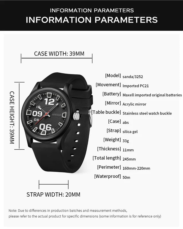 Fashion Quartz Watch for Sports & Casual, Waterproof, 39mm Dial