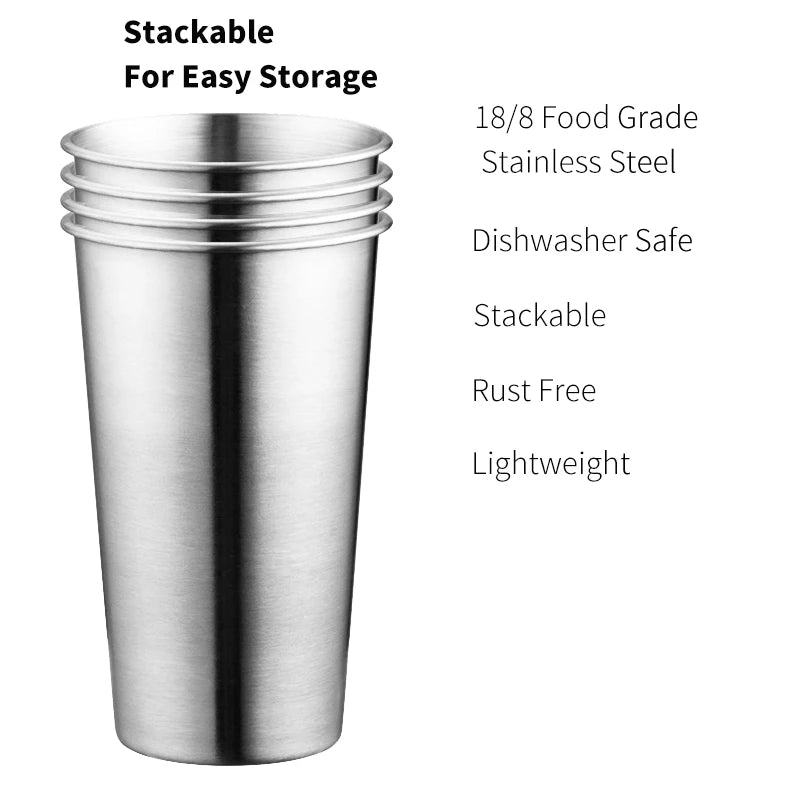 4-Piece Stainless Steel Water Cups Set - Unbreakable, Stackable Drinkware