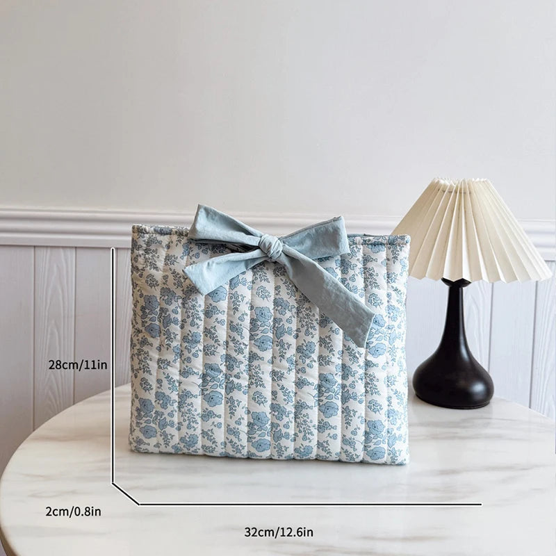 Large Capacity Floral Quilted Makeup Bag with Bow - Lightweight Multifunctional Cosmetic Organizer
