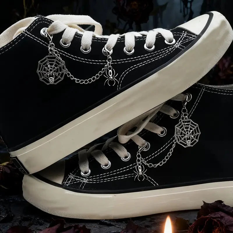 Gothic Halloween Shoe Chain with Spider Web & Spider Accent - Punk Dark Style Shoe Decoration