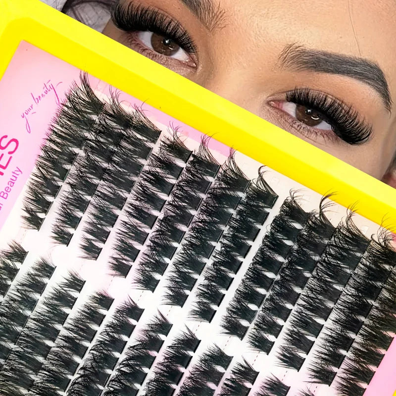 Extra Volume & Length Natural Effect Eyelash Cluster Extensions - Reusable DIY 12 Rows