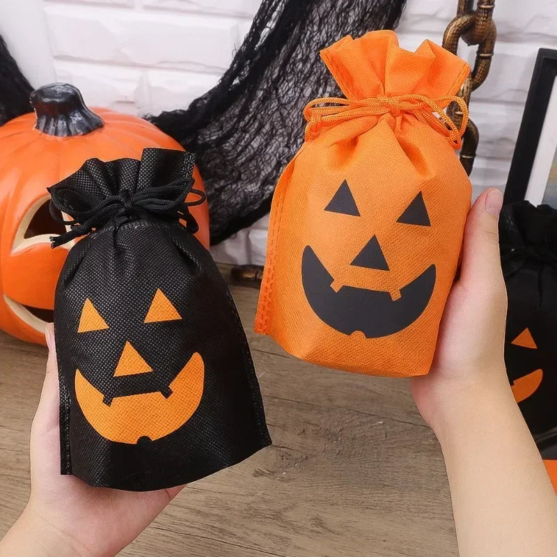 Halloween Pumpkin Candy Bags Non-Woven Fabric Drawstring Storage Pouches - Party Supplies