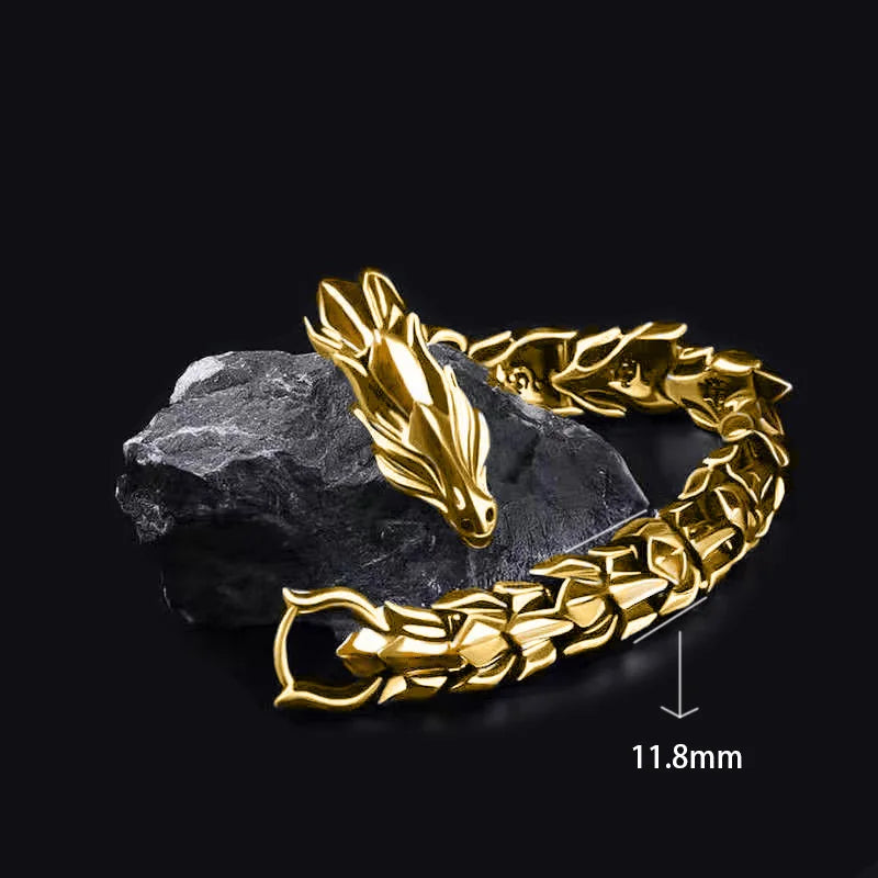 Men's Viking Dragon Bangle Bracelet Vintage Punk Metal Jewelry - 20cm
