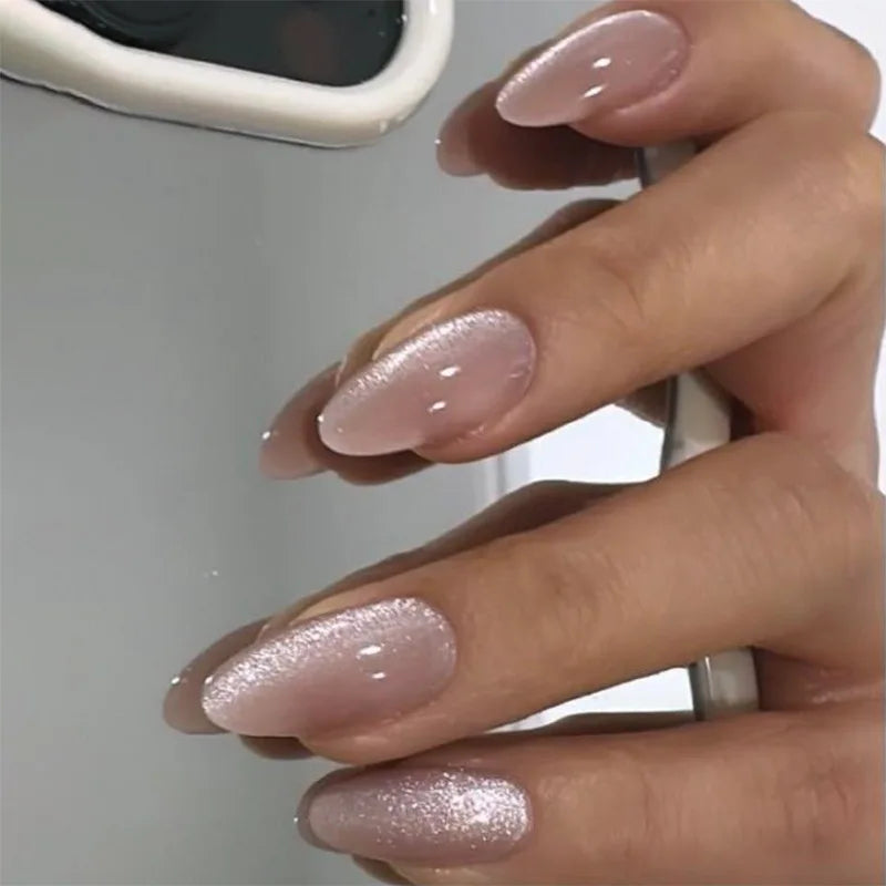 24pcs Almond Press-On Nails Tips with Blush Design - Short Oval Fake Nails for Manicure