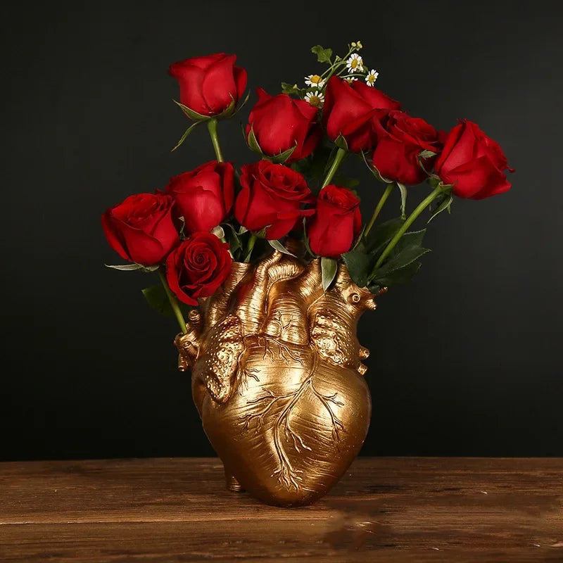 Heart-Shaped Vase for Flowers Home Decor Resin Ornament Desktop Accessories