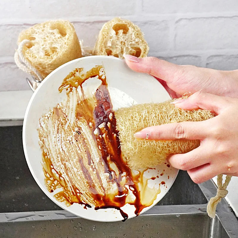 Natural Loofah Sponge Set for Body & Kitchen Cleaning - Multi-Purpose Eco-Friendly Scrubber