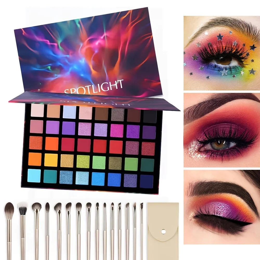 40-Color All-Purpose Eye Shadow Palette with Brush Set - Matte & Pearlescent Shades, Versatile Makeup for Any Occasion, Holiday Gift Idea