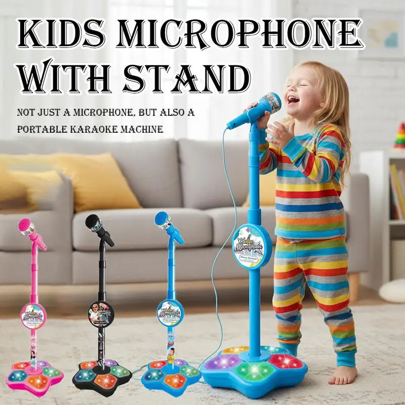 Kids Karaoke Microphone with Light & Stand - Educational Music Toy for Girls and Boys